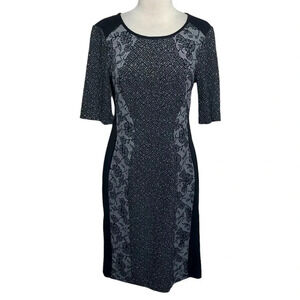 Connected Apparel 8‎ black white flattering 1/2 sleeve scoop neck midi dress